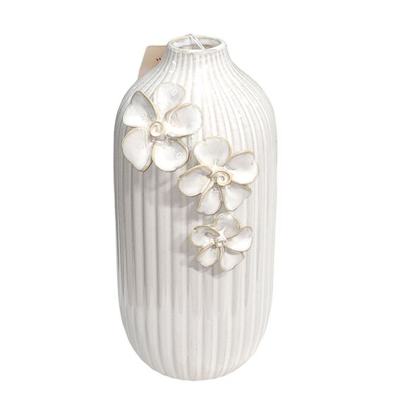 Flora Bunda Handcrafted By Artisans Ceramic Vase With Floral Appliqued 9.5" Tall - Picture 11 of 13